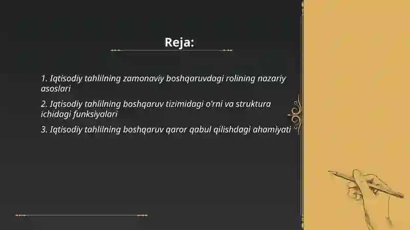 Iqtisodiy tahlilning zamonaviy boshqaruvdagi roli, orni va ahamiyati 2