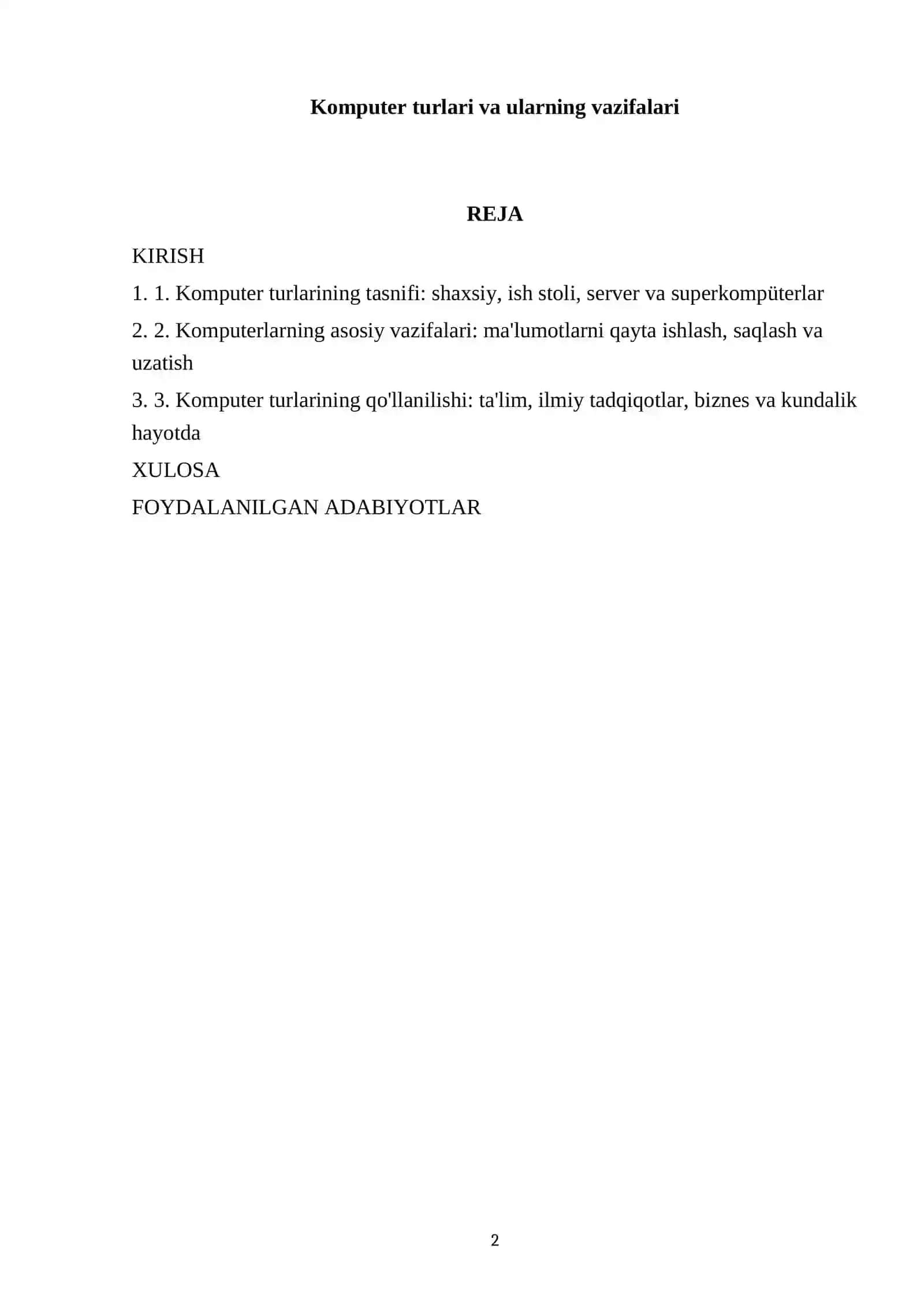 Komputer turlari va ularning vazifalari 2