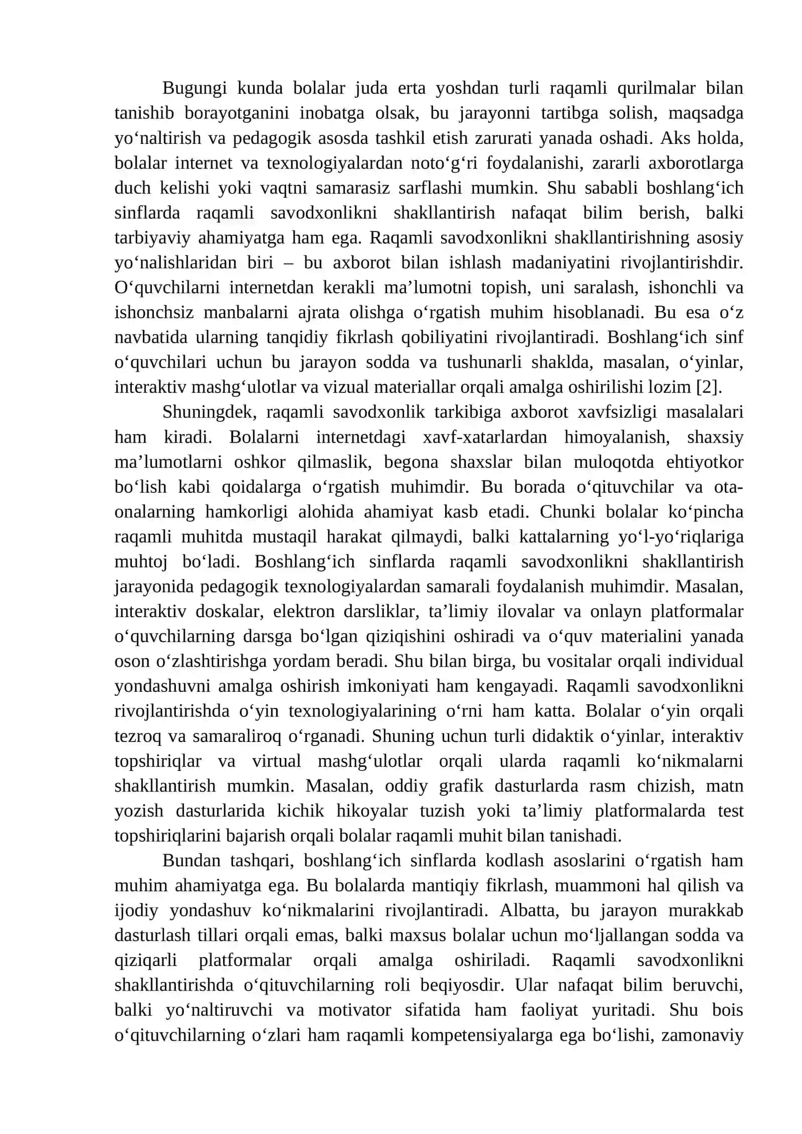 RAQAMLI SAVODXONLIKNI BOSHLANG‘ICH SINFLARDAN BOSHLAB SHAKLLANTIRISH 2