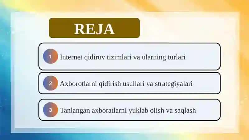 Internet qidiruv tizimida axboratlar qidirish va tanlangan axboratlarni yuklab olish 2