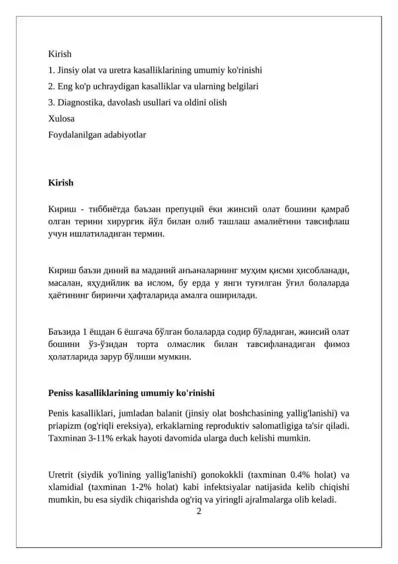 Erkaklarda olat va uretra kasalligi 2