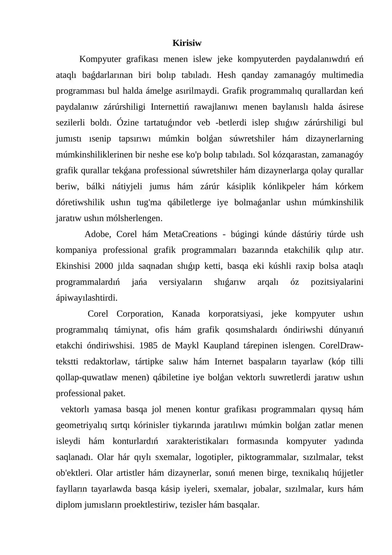 Awil xojalıǵı egin maydanların texnologiyalq kartaların dúziwde Corel Draw dástúrinen paydalanıw 2