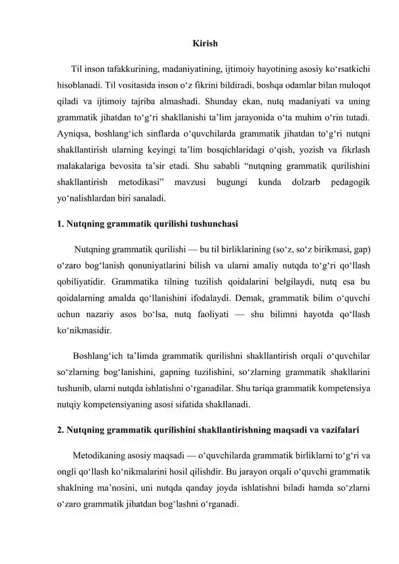 Nutqning grammatik qurilishini  shakllantirish metodikasi haqida mustaqil ish 2