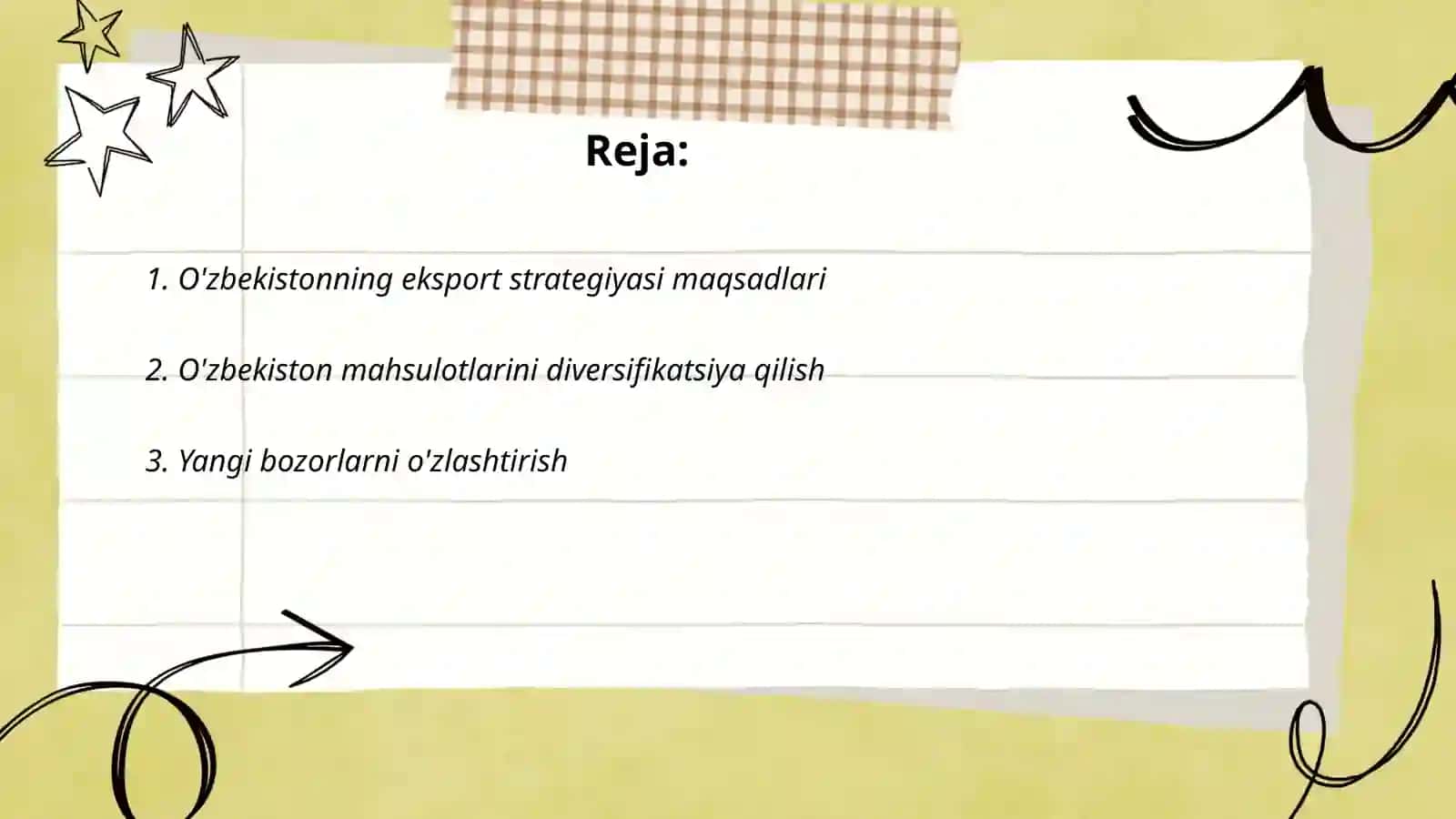 O'zbekiston Respublikasining eksport tovarlar strategiyasi 2