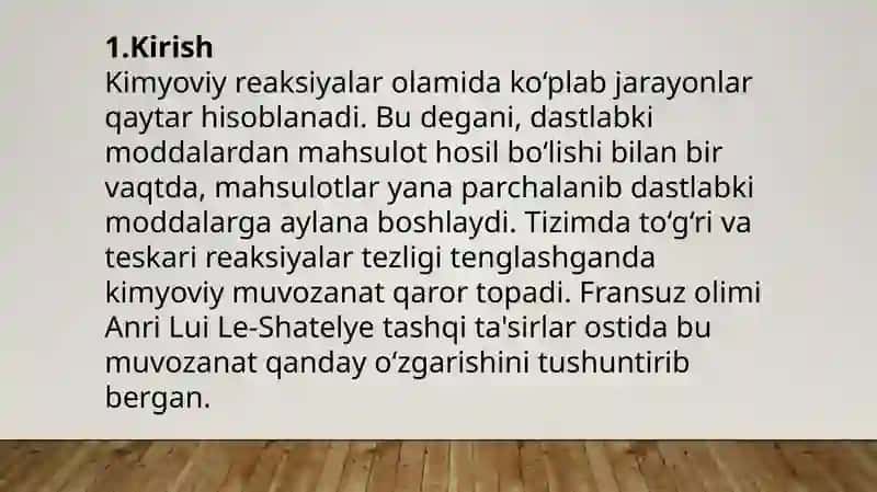 Le-Shateyle prinsipi va uning kimyoviy jarayonlardagi ahamiyati 2