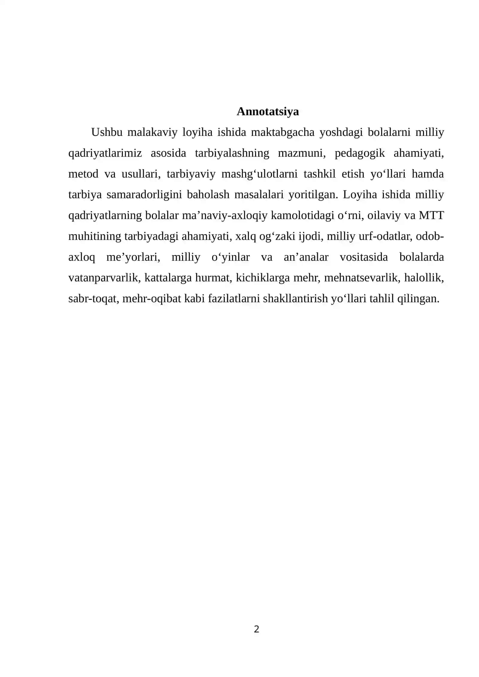 Maktabgacha yoshdagi bolalarni milliy qadriyatlarimiz asosida tarbiyalash 2