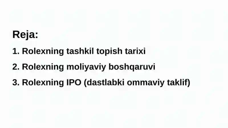 Rolex Tarix, Moliyaviy Boshqaruv va IPO 2
