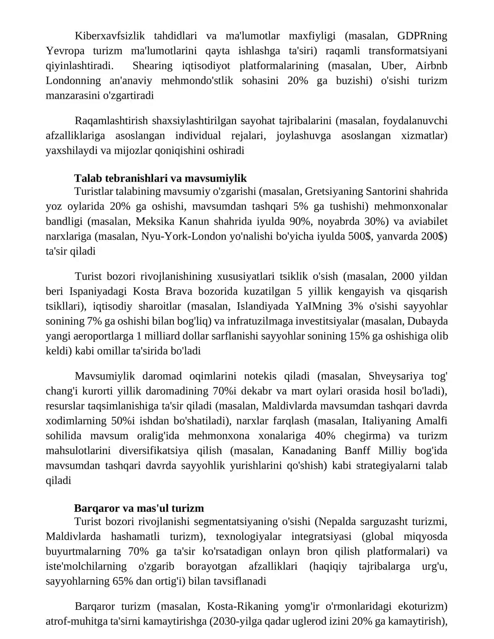 Turizm xizmatlari bozorining rivojlanishi xususiyatlari 2