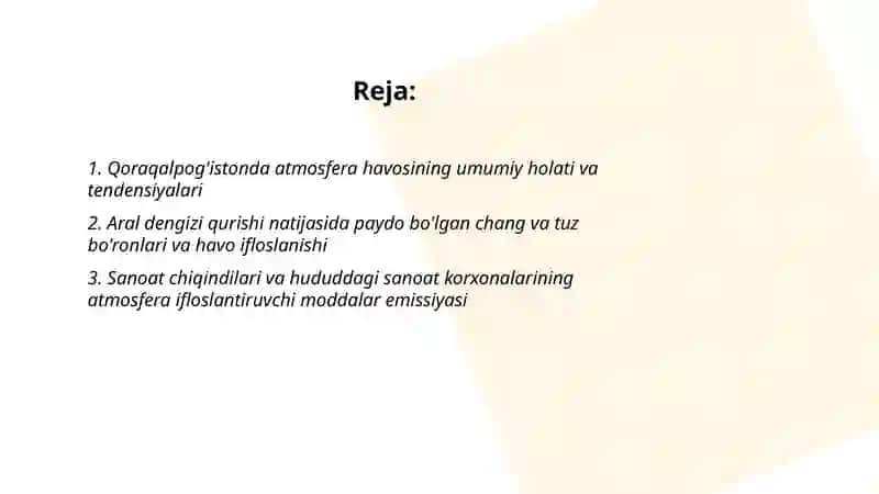 Qoraqalpog'istonda atmosfera havosining ifloslanishi 2