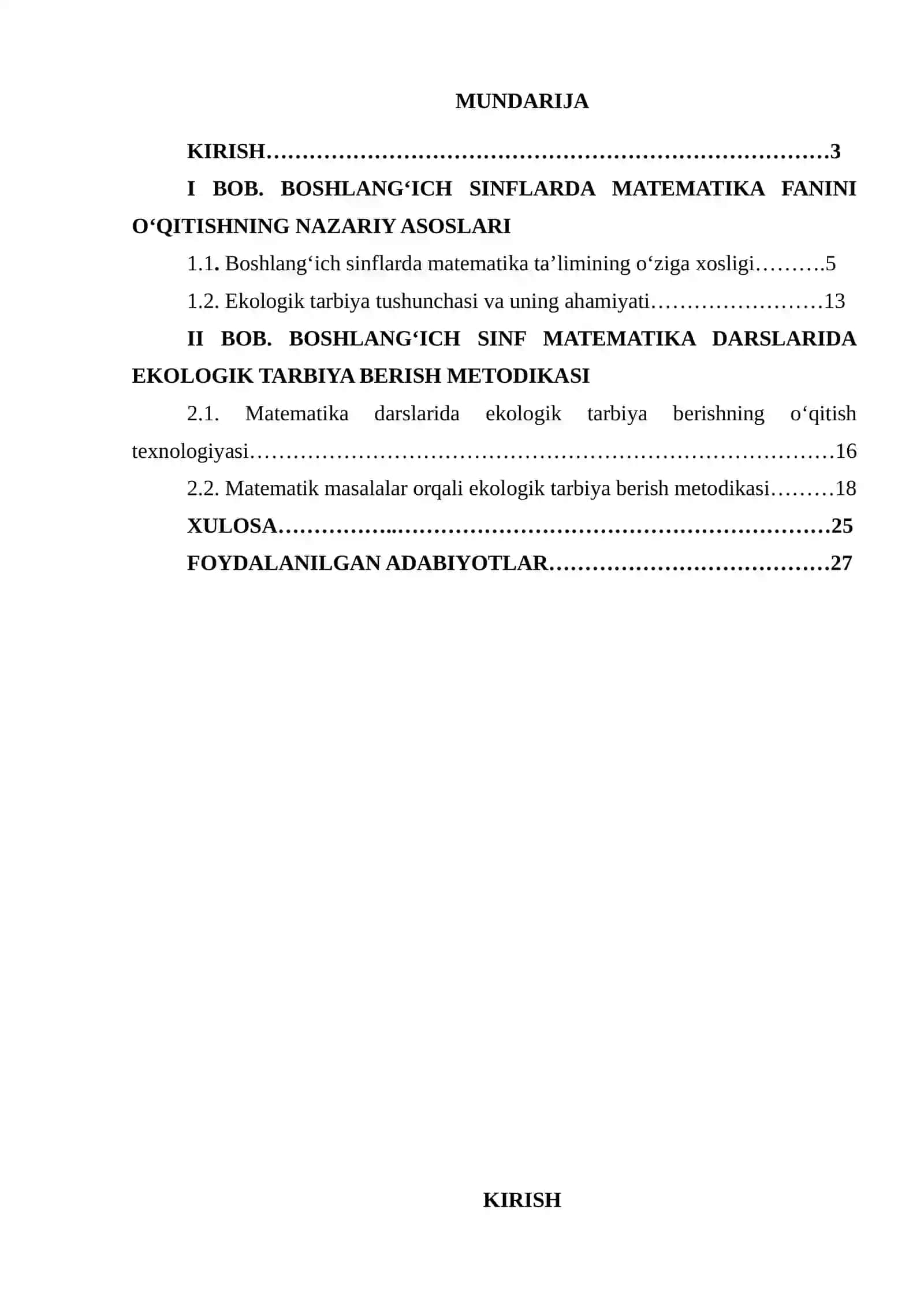 BOSHLANG‘ICH SINFLARDA MATEMATIKA O‘QITISH JARAYONIDA EKOLOGIK TARBIYA BERISH METODIKASI 2