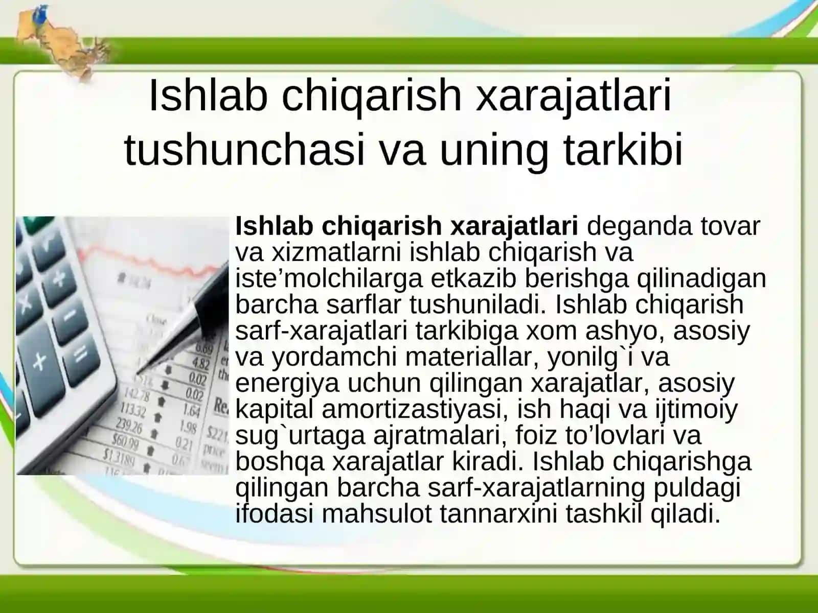 Ishlab chiqarish xarajatlarining tushunchasi va uning tarkibi. 2