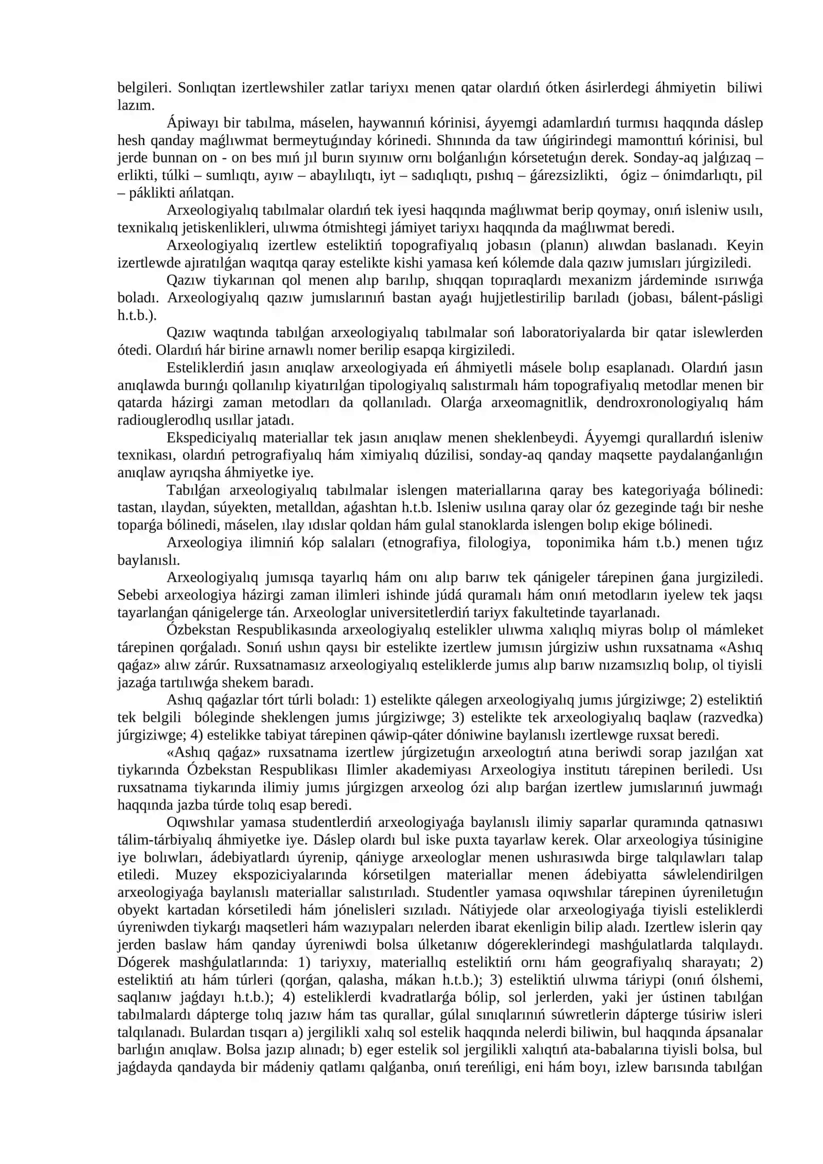 ARXEOLOGIYALIQ HÁM ARXITEKTURALIQ ESTELIKLERDIŃ ÚLKE TARIYXIN ÚYRENIWDEGI ORNI 2