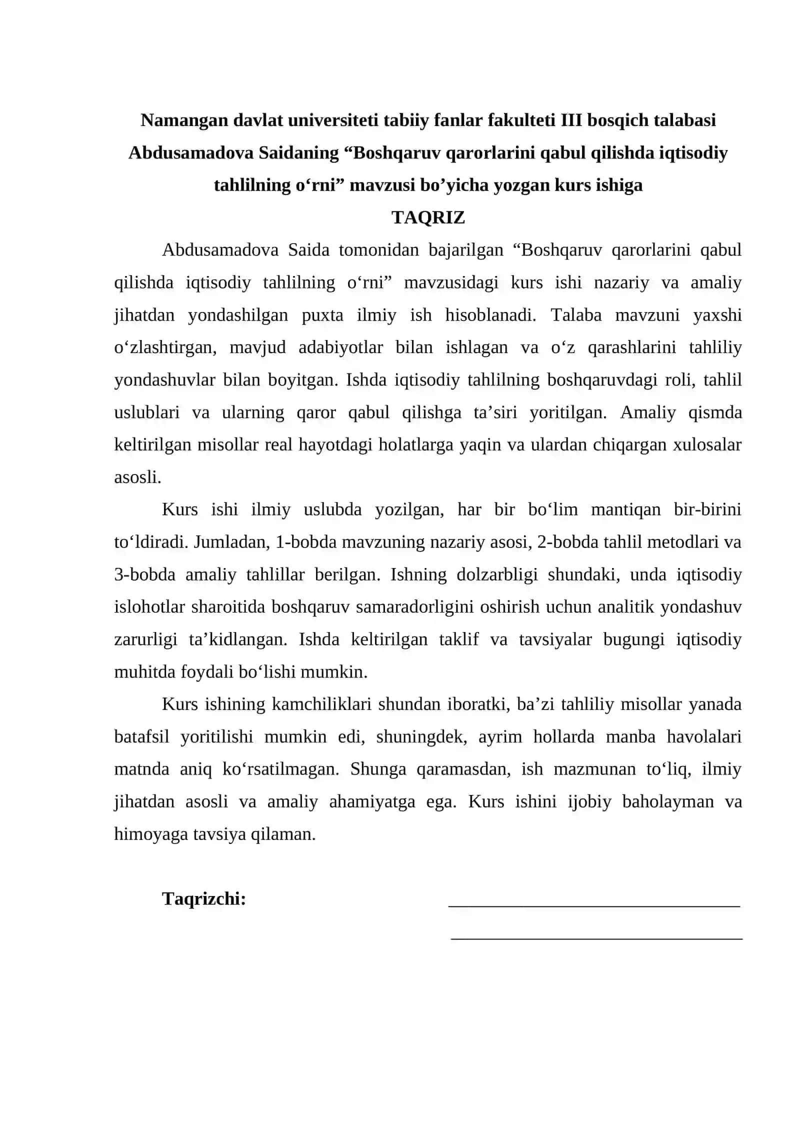 Boshqaruv qarorlarini qabul qilishda iqtisodiy tahlilning o‘rni 2