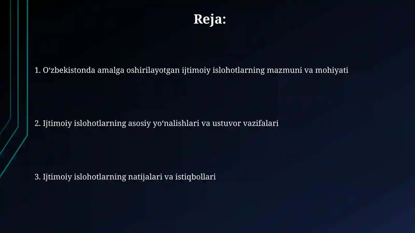 O‘zbekistonda ijtimoiy sohada amalga oshirilayotgan o‘zgarishlar mazmun vamohiyati 2