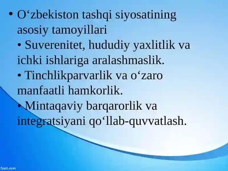 O‘ZBEKISTON RESPUBLIKASI TASHQI SIYOSATI VA DIPLOMATIYASI 2