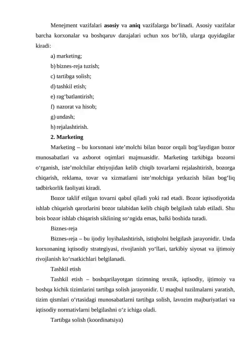 Menejmentning funksiyalari va ularning tasnifi 2