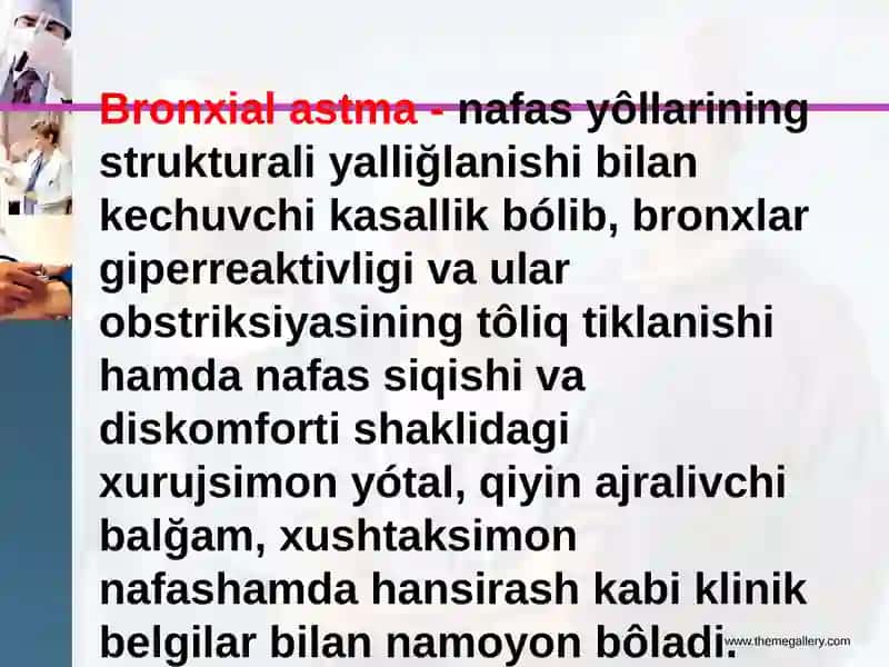 Bronxial astma va pnevmoniyada qo'llaniladigan dori vositalari 2