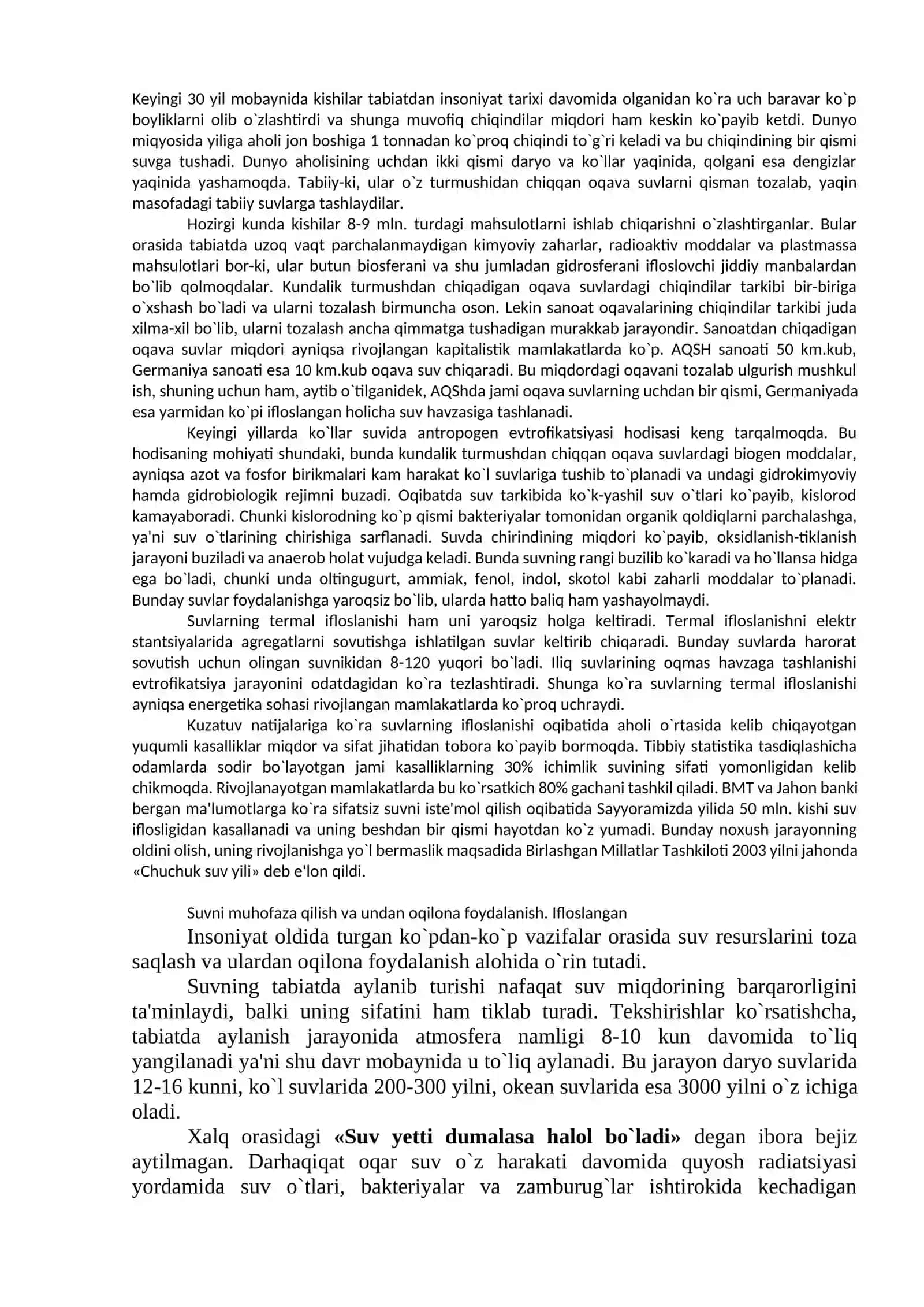 Suvning ifloslanishi va uni ifloslovchi manbalar 2