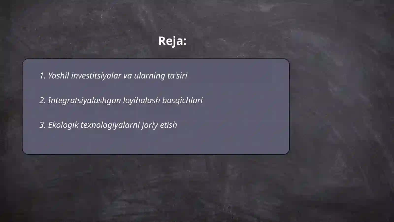 Yashil invistitsiyalarning ta'sirini loyixalashning integratsiyalashgan bosqichi 2