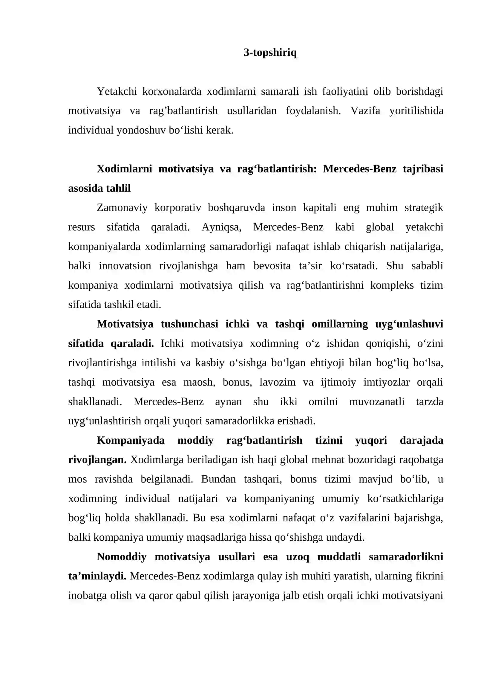 Xodimlarni motivatsiya va rag‘batlantirish: Mercedes-Benz tajribasi asosida tahlil 2
