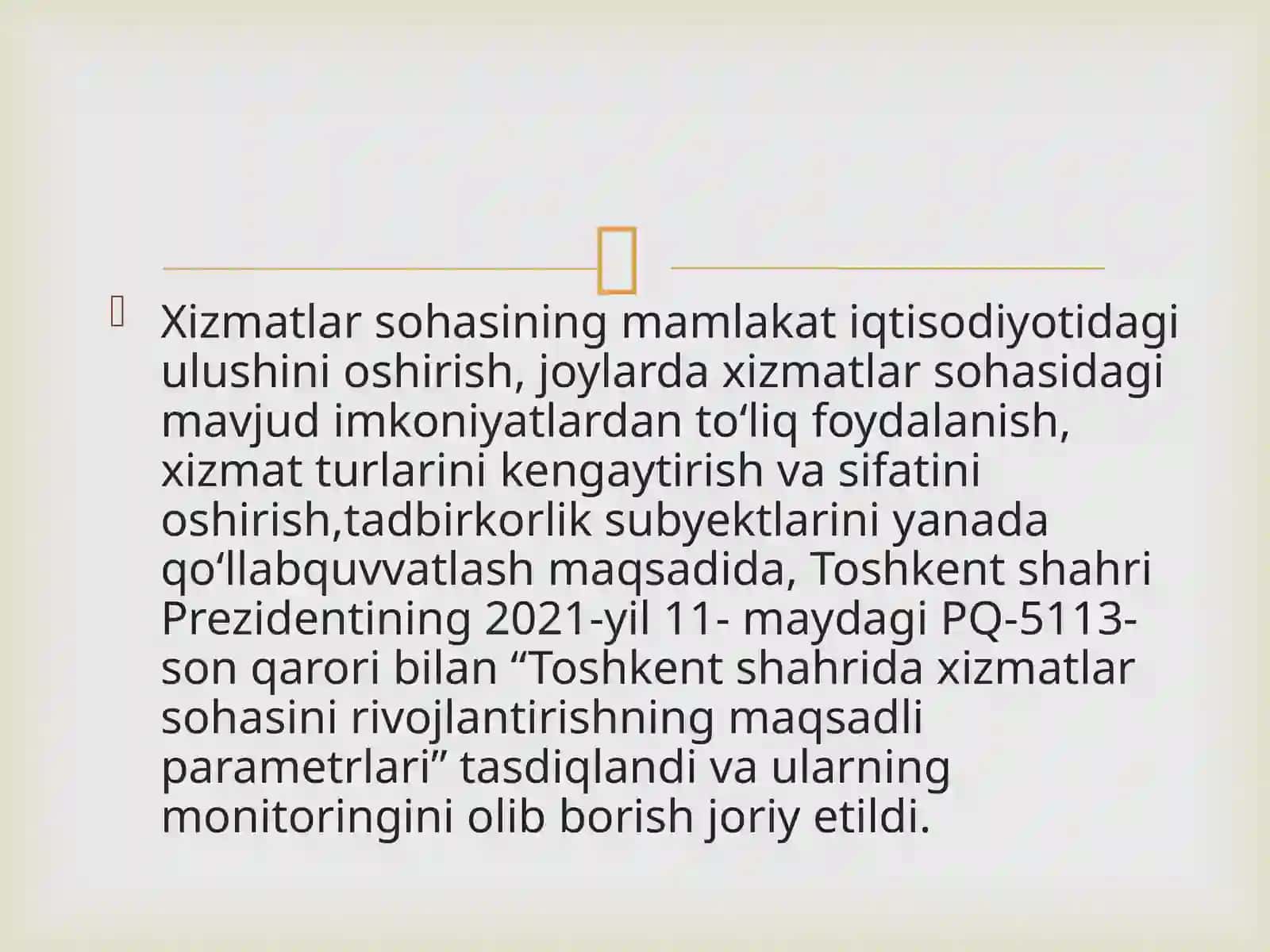 Toshkent shahrining sanoat va xizmatlar sohasida tutgan o'rni 2
