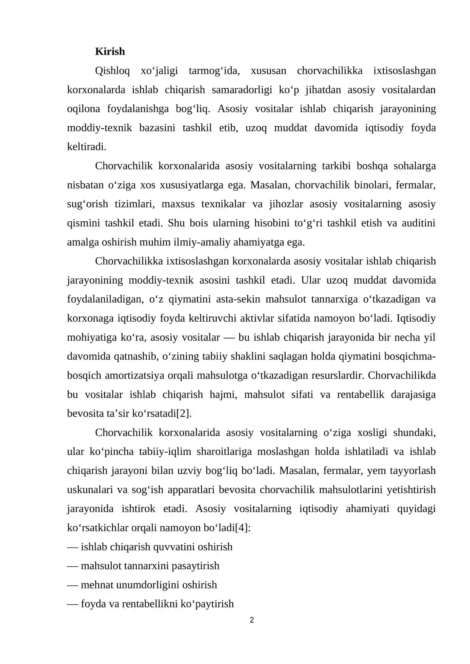 CHORVACHILIKKA IXTISOSLASHGAN KORXONALARDA ASOSIY VOSITALAR HISOBI VA AUDITI 2