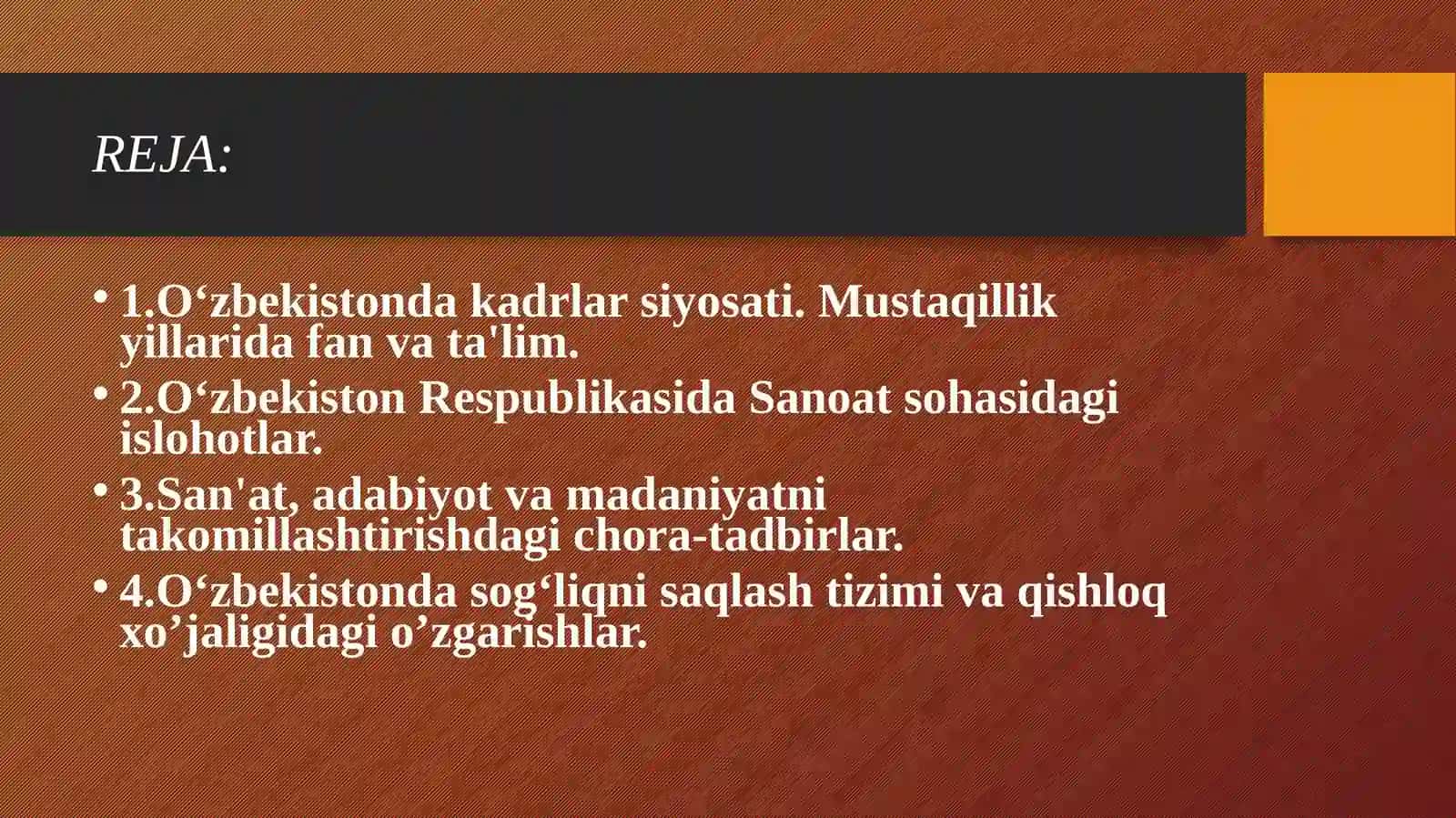 Mustaqillik yillarida O‘zbekistonda Sanoat sohasi va qishloq xo’jaligidagi o’zgarishlar 2