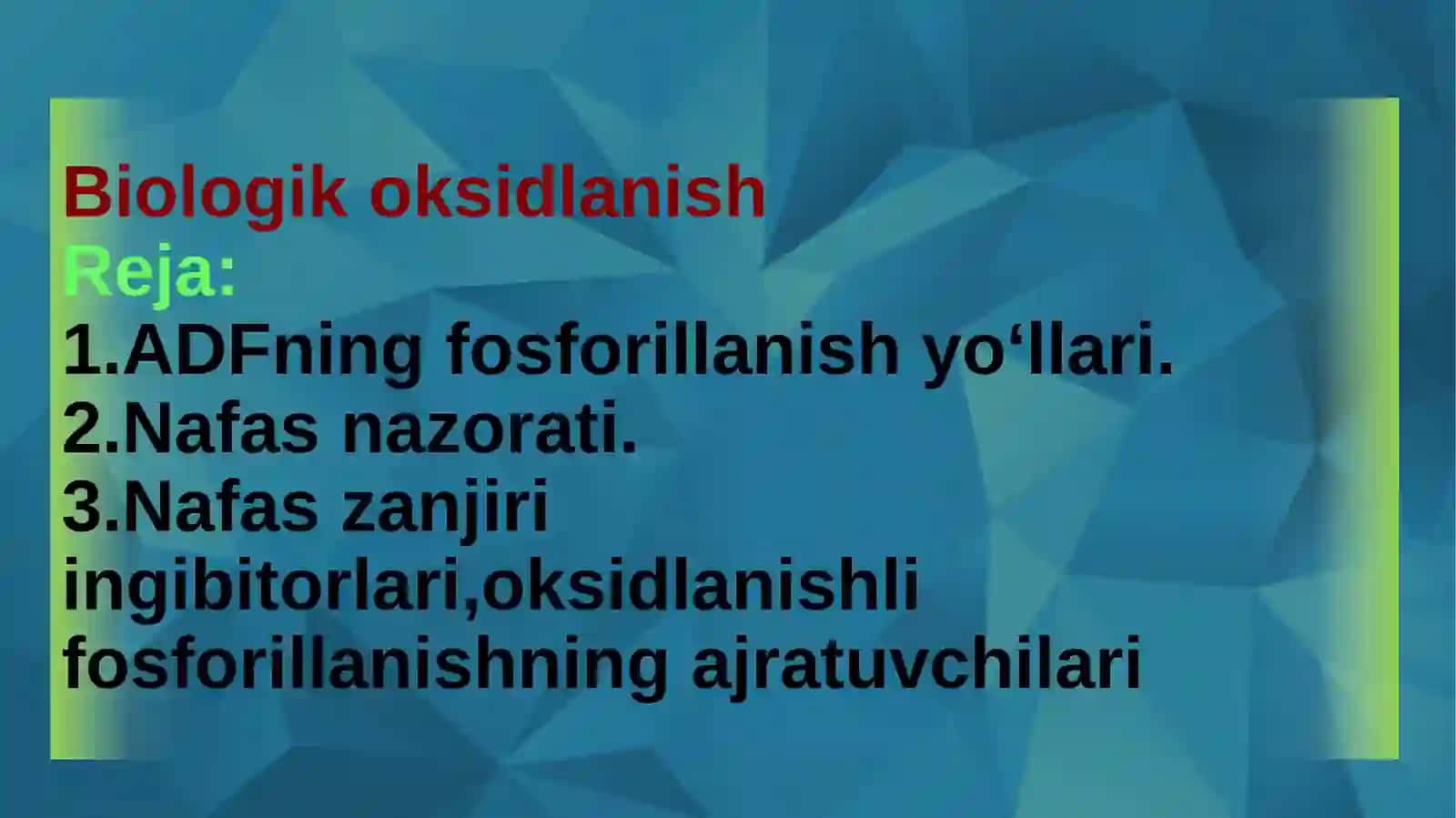 Biokimyofani biotexnologiya fanidan tayyorlagan taqdimoti 2