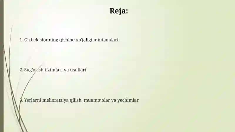 O‘zbekistоn qishloq xo‘jaligi mintaqalari. Irrigatsiya va melioratsiya 2