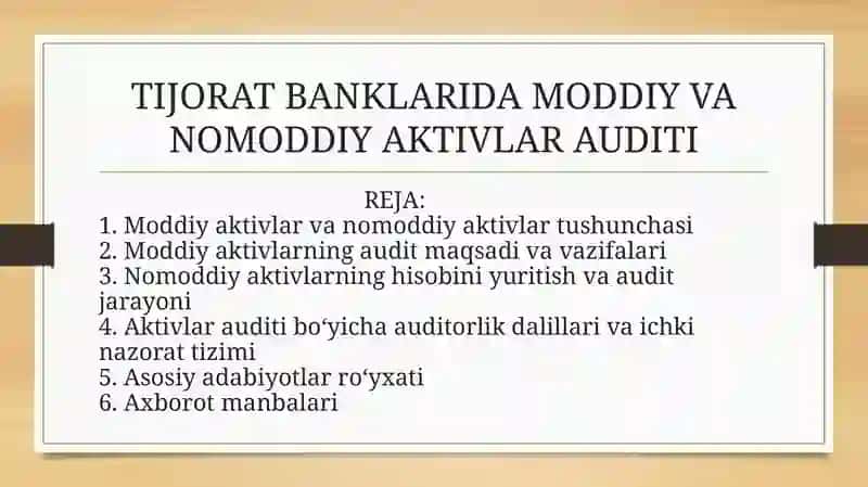 Moddiy va Nomoddiy Aktivlar Auditining Asosiy Dasturiy Ta'limi 2