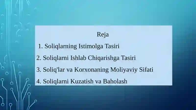 Soliqlarni istemol va ishlab chiqarishga tasiri mahalliy malumotlar asosida 2