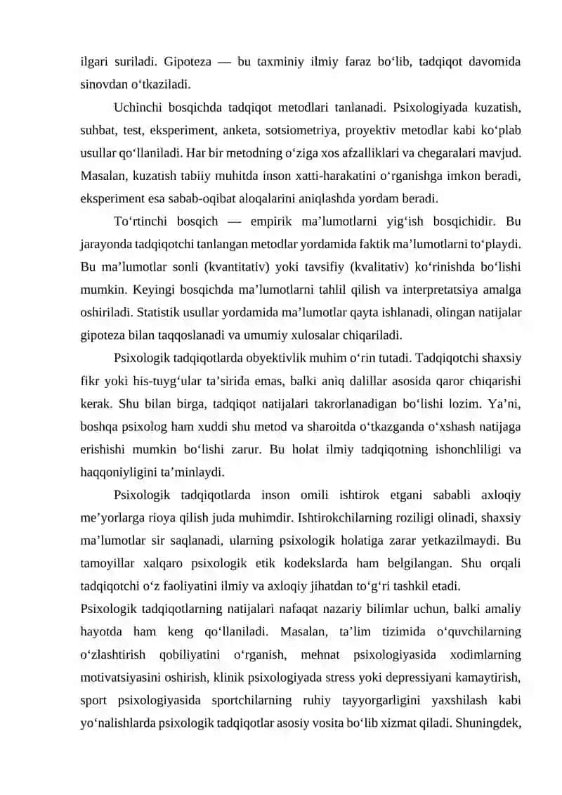 PSIXOLOGIK TADQIQOT TARKIBI VA MANTIQIY IZCHILLIGI 2