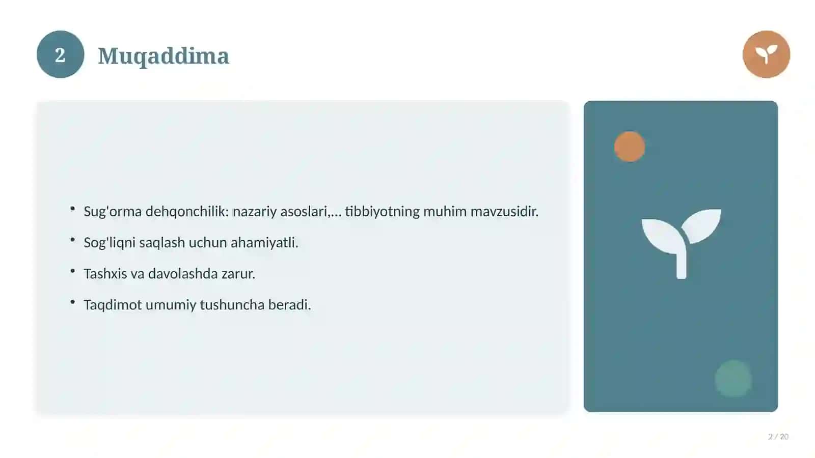 Sug'orma dehqonchilik: nazariy asoslari, integratsion yondashuvda (Mustaqil ta'lim topshirig'i) 2