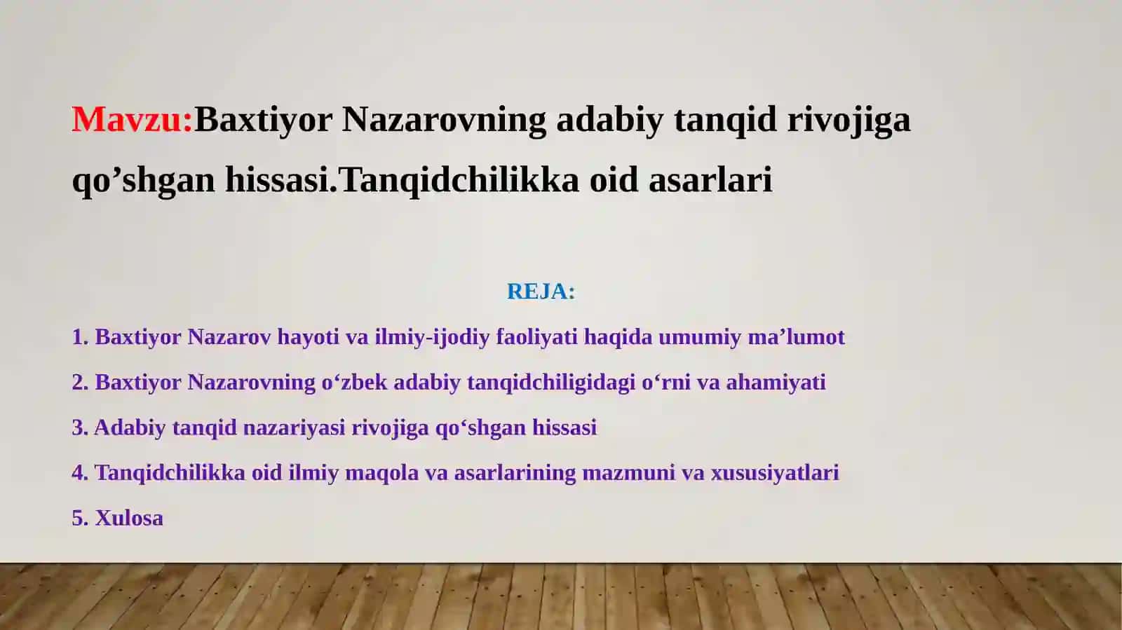 O'zbek adabiy tanqidi tarixi fanidan tayyorlagan taqdimot 2