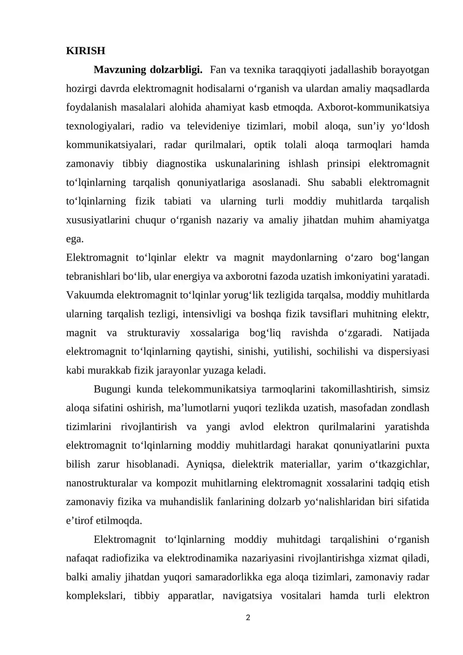 ELEKTROMAGNIT TO‘LQINLARNING AMALIY QO‘LLANILISHI VA ZAMONAVIY TEXNOLOGIYALAR 2