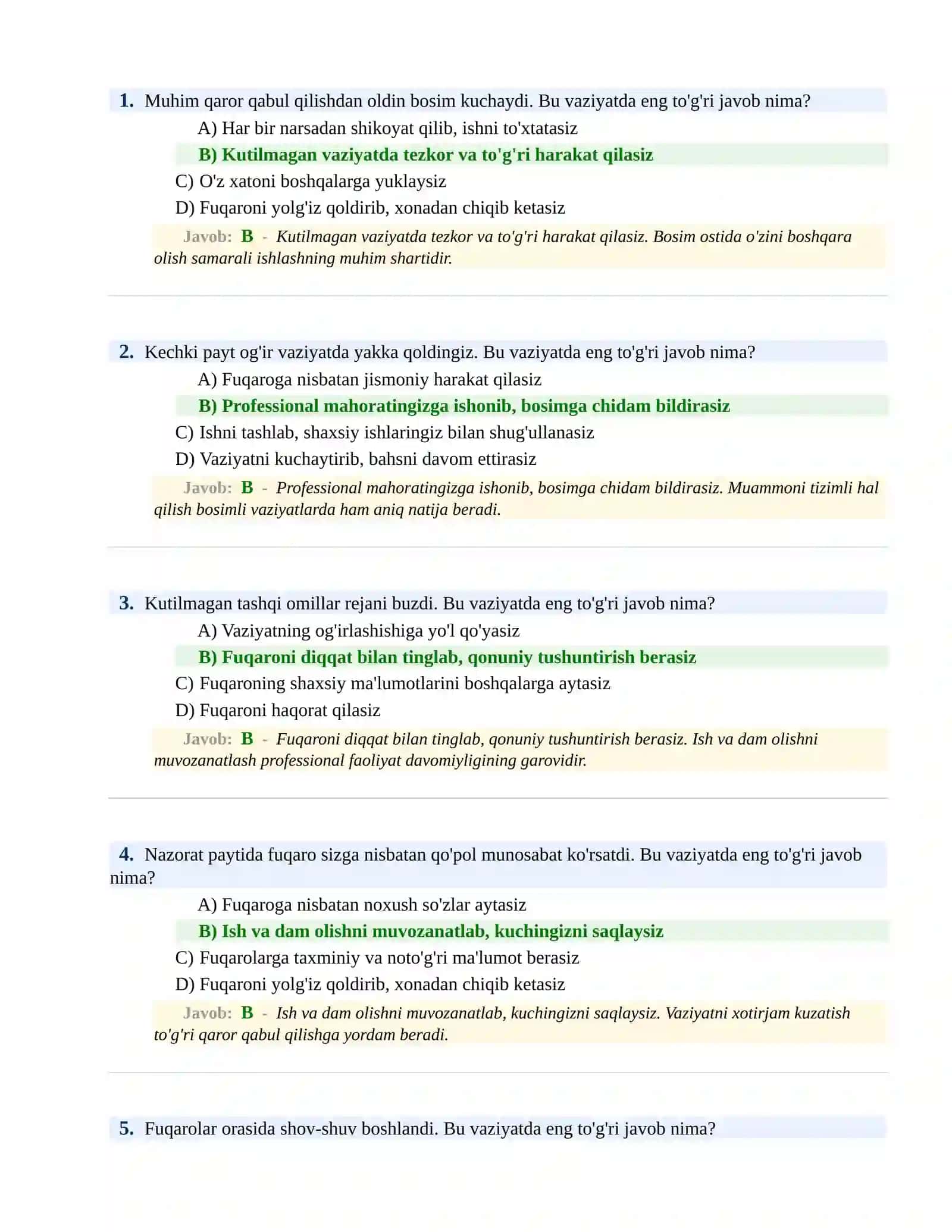 BOJXONA XIZMATIGA ISHGA KIRISH PSIXOLOGIK SINOV Testlari 2