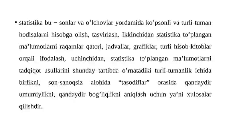 Statistika asoslari fanining predmeti va vazifalari 2