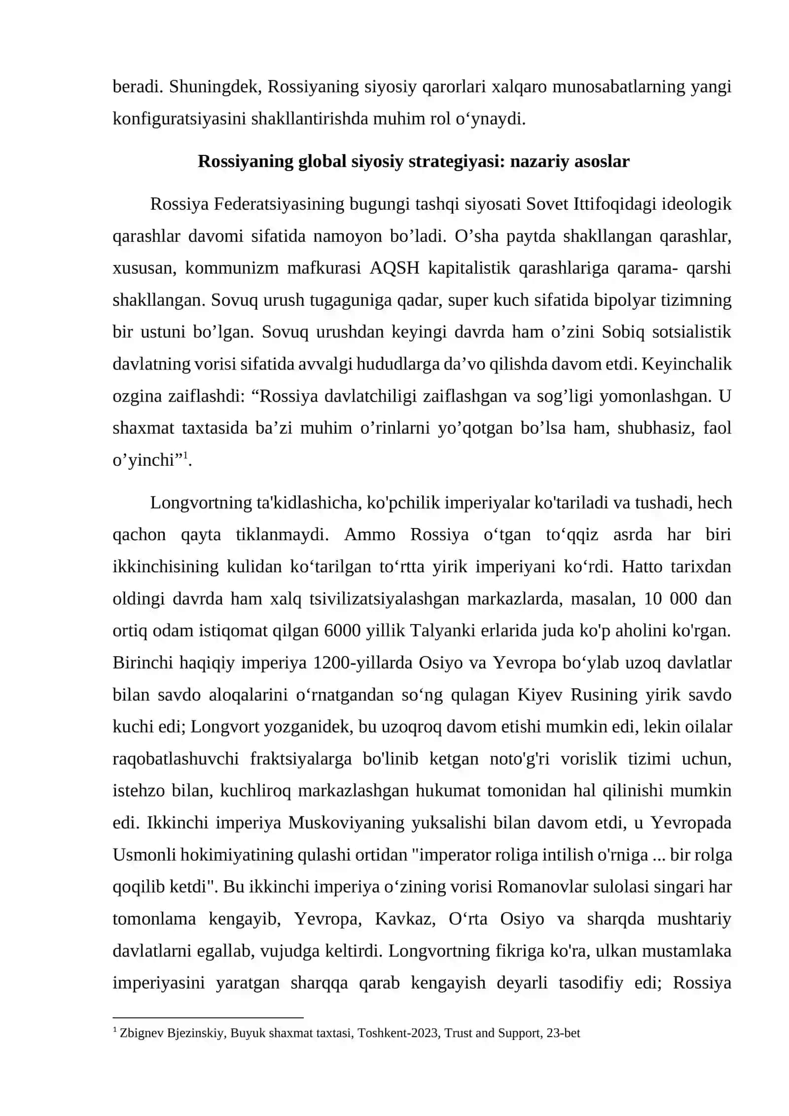 Rossiyaning zamonaviy tashqi siyosati va uning global xavfsizlik tizimiga ta’siri 2