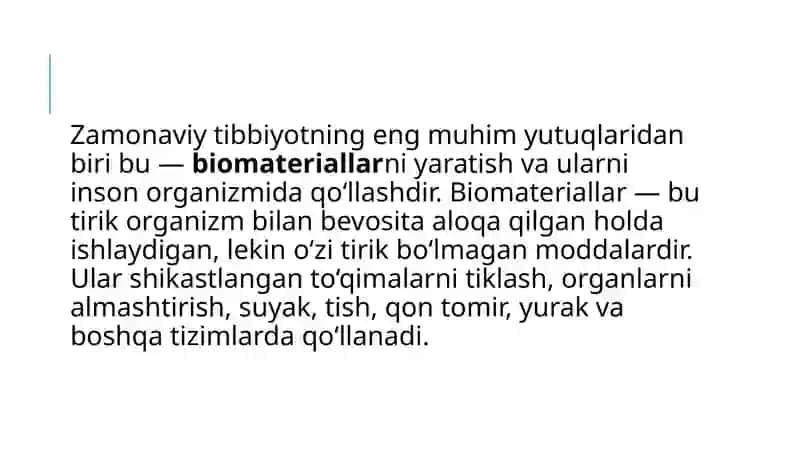 Biomateriallar (Tibbiyot) 2
