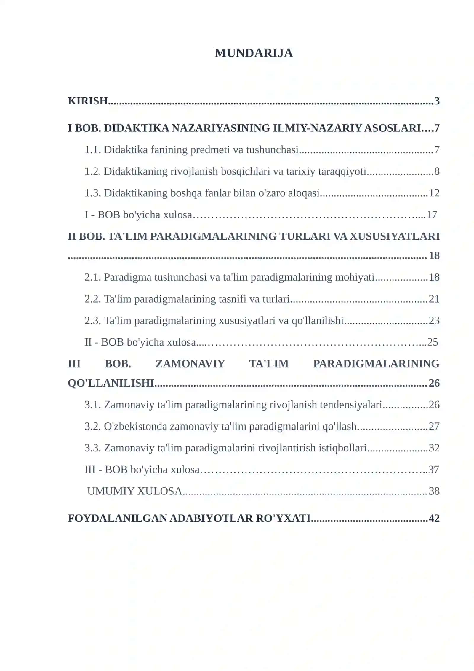 “Didaktika ta’lim nazariyasi sifatida. Ta’lim paradigmalari”
mavzusidagi 2