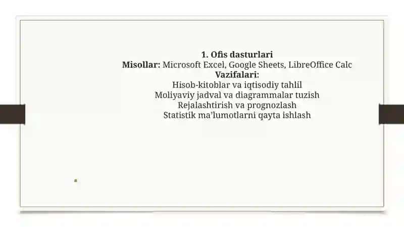 Iqtisodiy masalalarni yechishda qòllaniladigan dasturiy mahsulotlar tasnifi 2