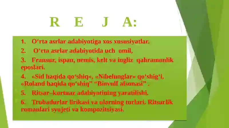 O`rta asrlar adabiyoti va fransuz, ingliz, ispan xalq qahramonlik eposlari 2