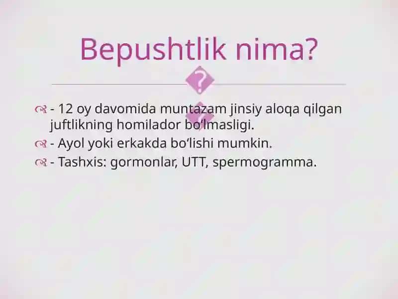 Bepushtlikni davolashning zamonaviy usullari 2