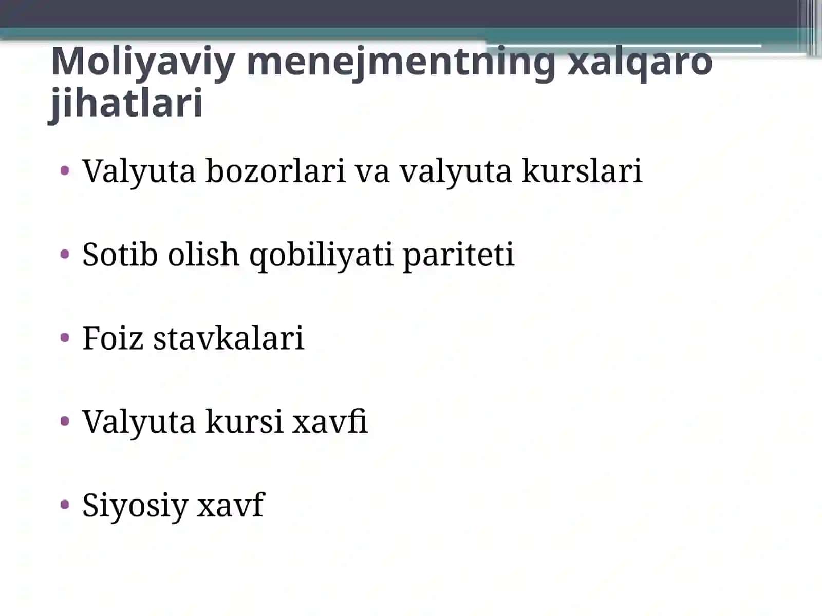 Moliyaviy menejmentning xalqaro jihatlari 2