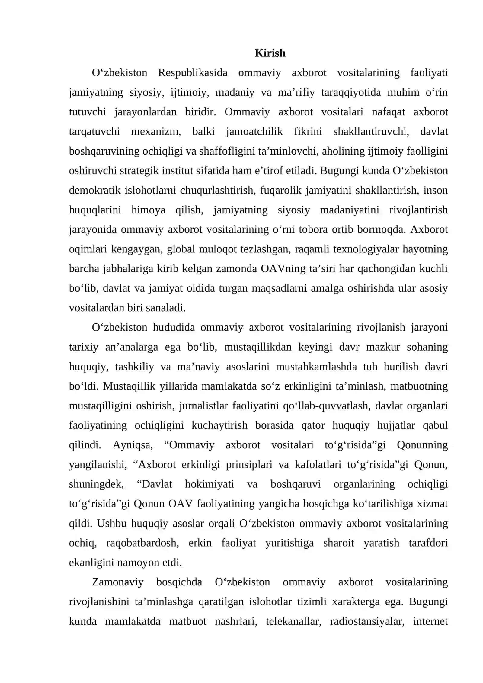 O‘ZBEKISTON RESPUBLIKASIDA OMMAVIY AXBOROT VOSITALARINING FAOLIYATI 2