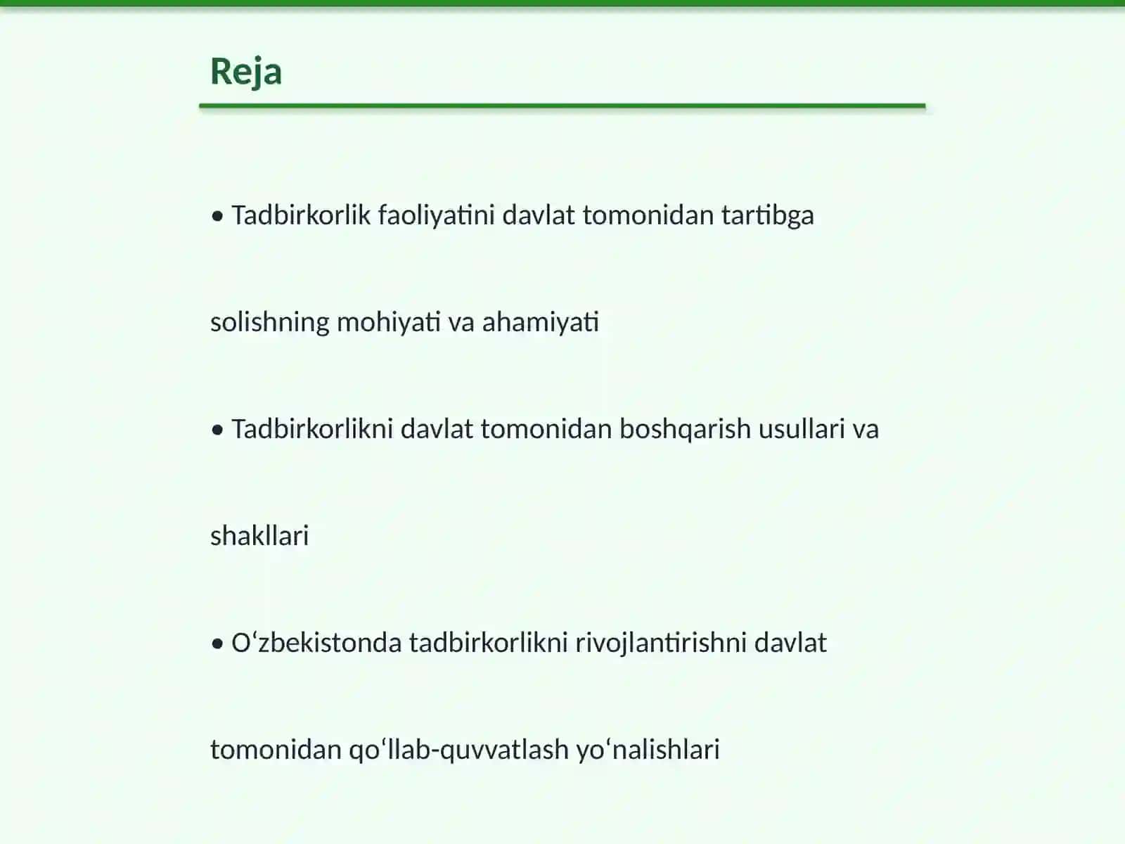 Tadbirkorlik faoliyatini davlat tomonidan tartibga solish va boshqarish 2