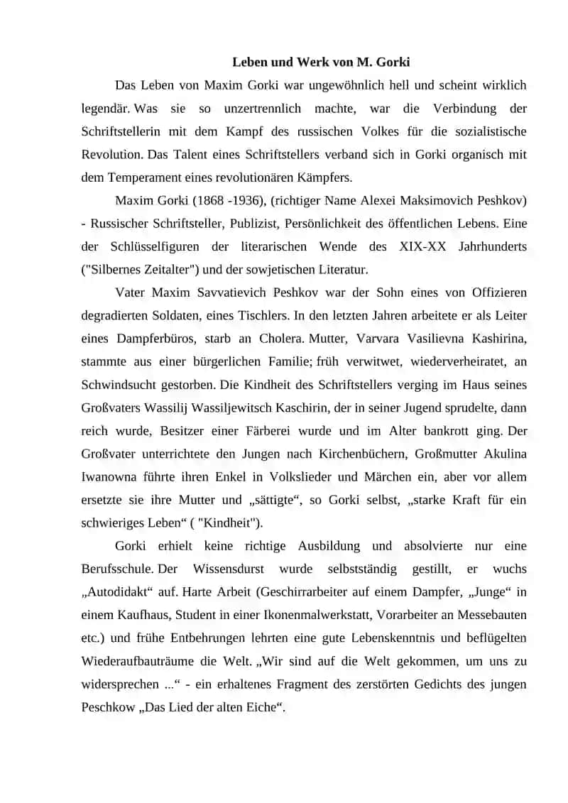 Lebensweg und Schaffen von M Gorki 2