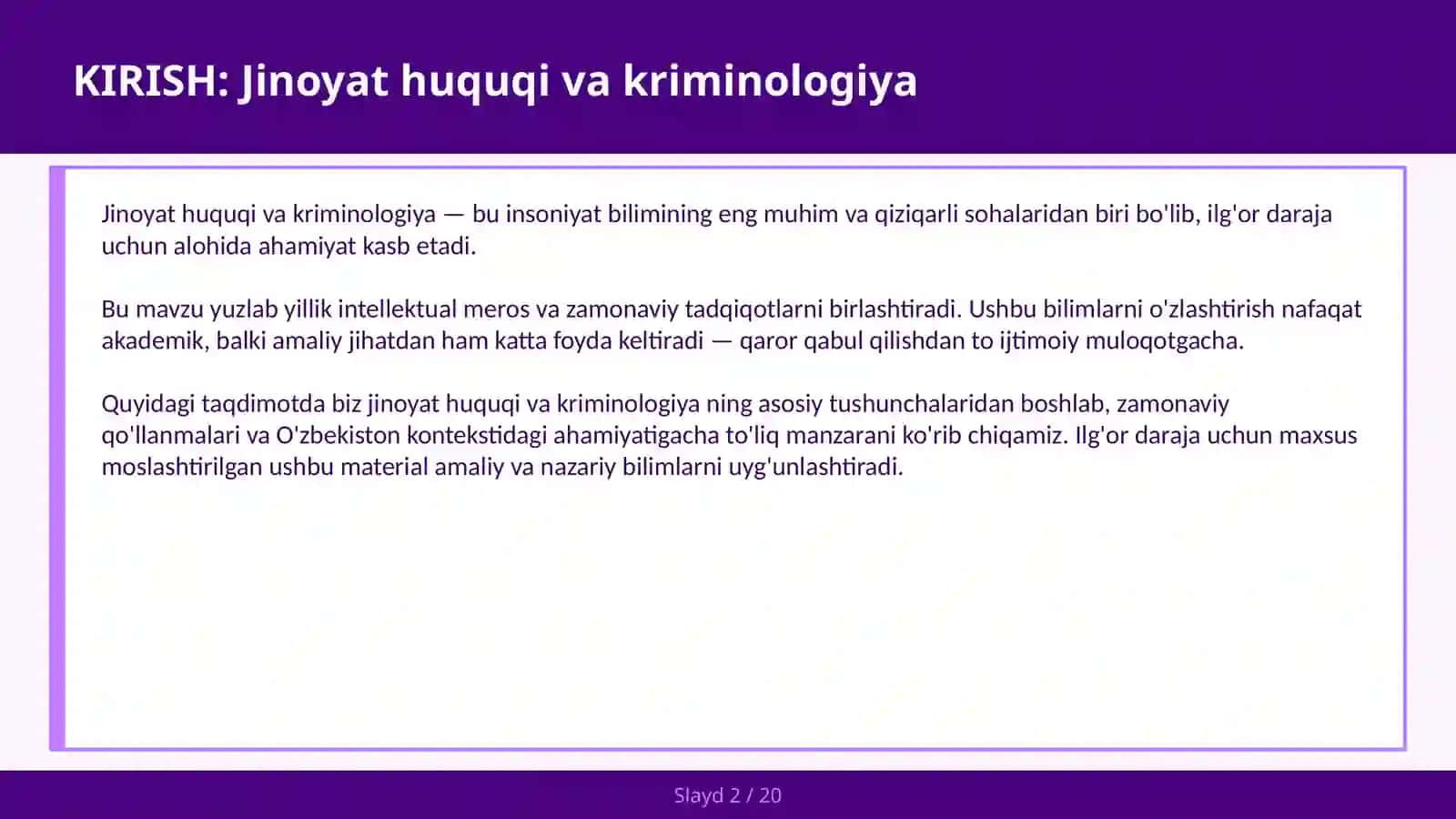 Jinoyat Huquqi va Kriminologiya 2