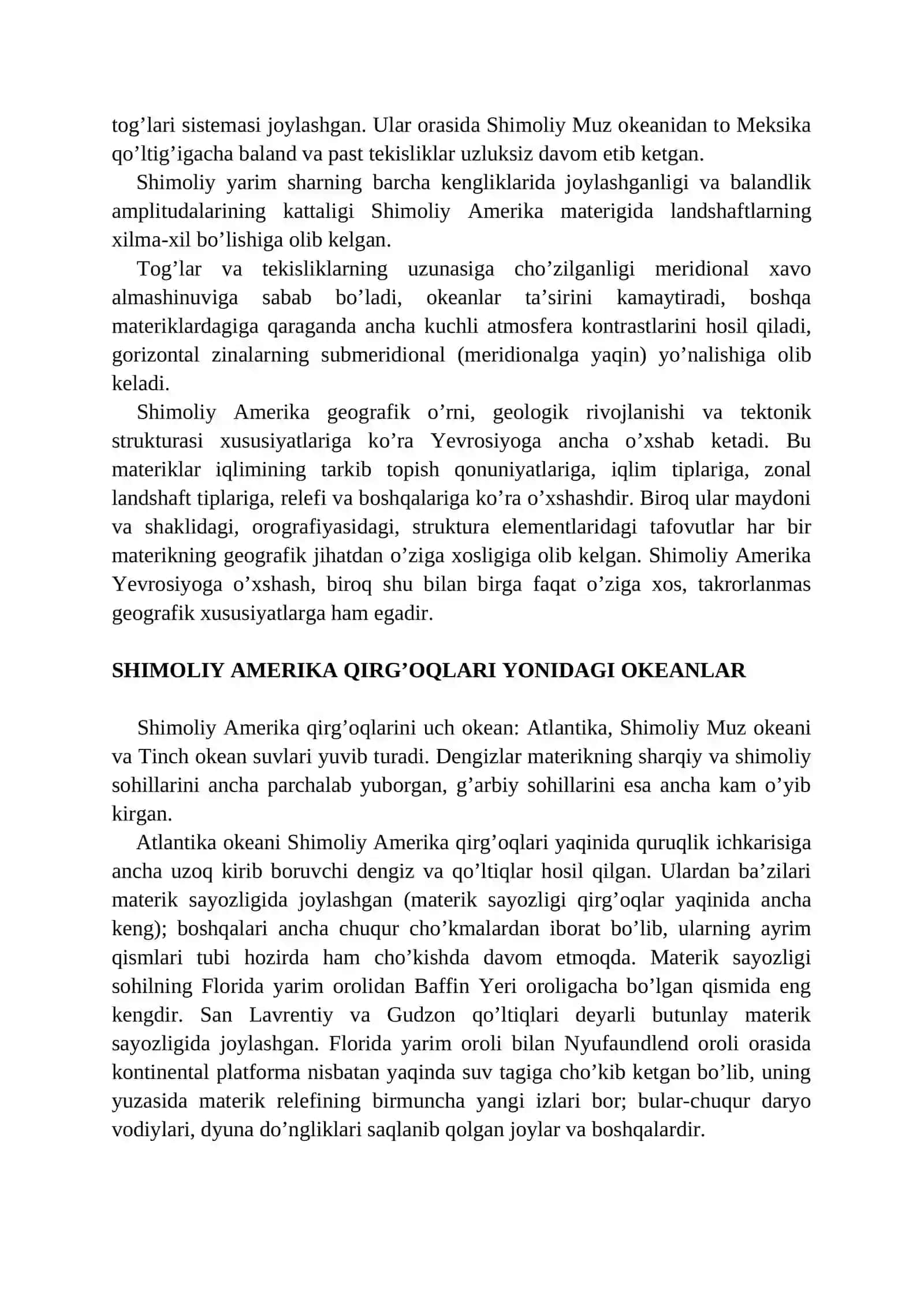 SHIMOLIY AMERIKA GEOGRAFIK URNI, GEOLOGIK TUZILISHI, RELEFI, FOYDALI QAZILMALARI 2