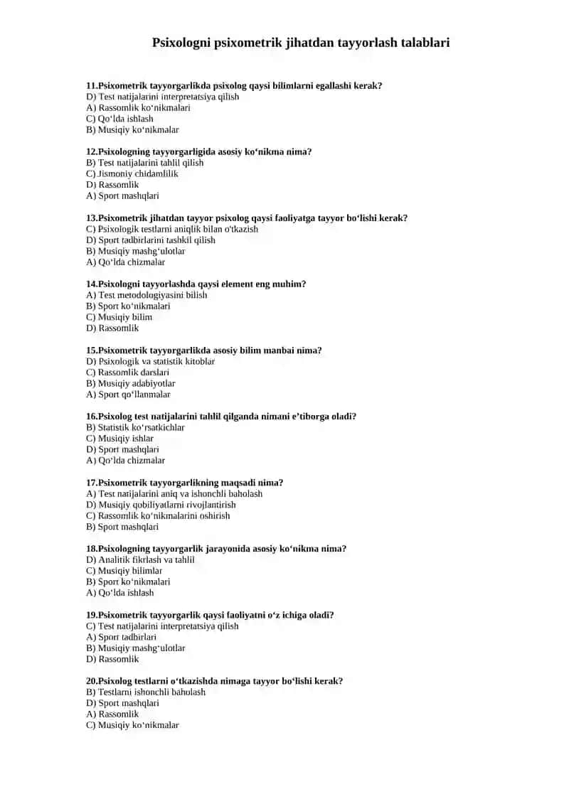Psixologni psixometrik jihatdan tayyorlash talablari 2